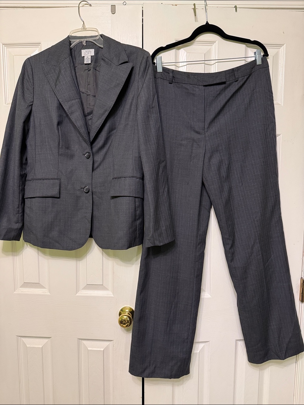 LOFT Charcoal Gray Pinstripe Women's Two-Piece Suit Jacket & Pants